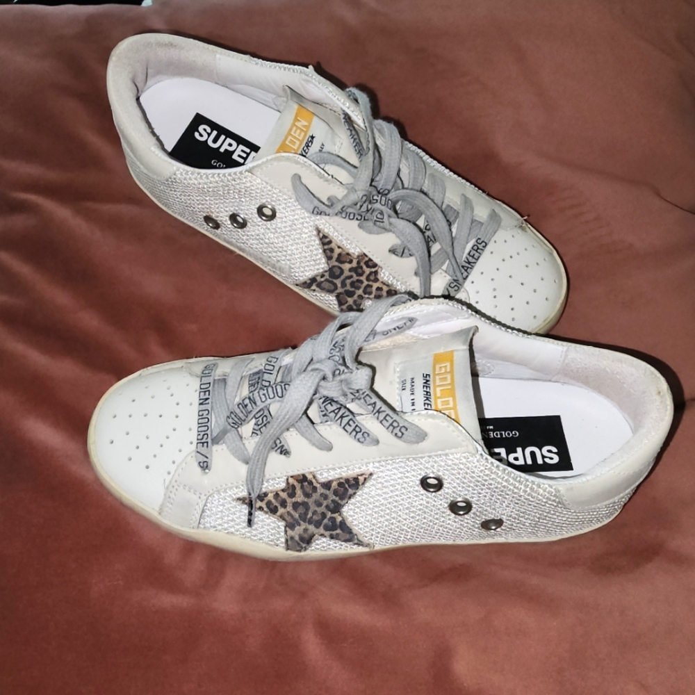GOLDEN GOOSE Super Star Sneakers in Mesh with Leopard Star